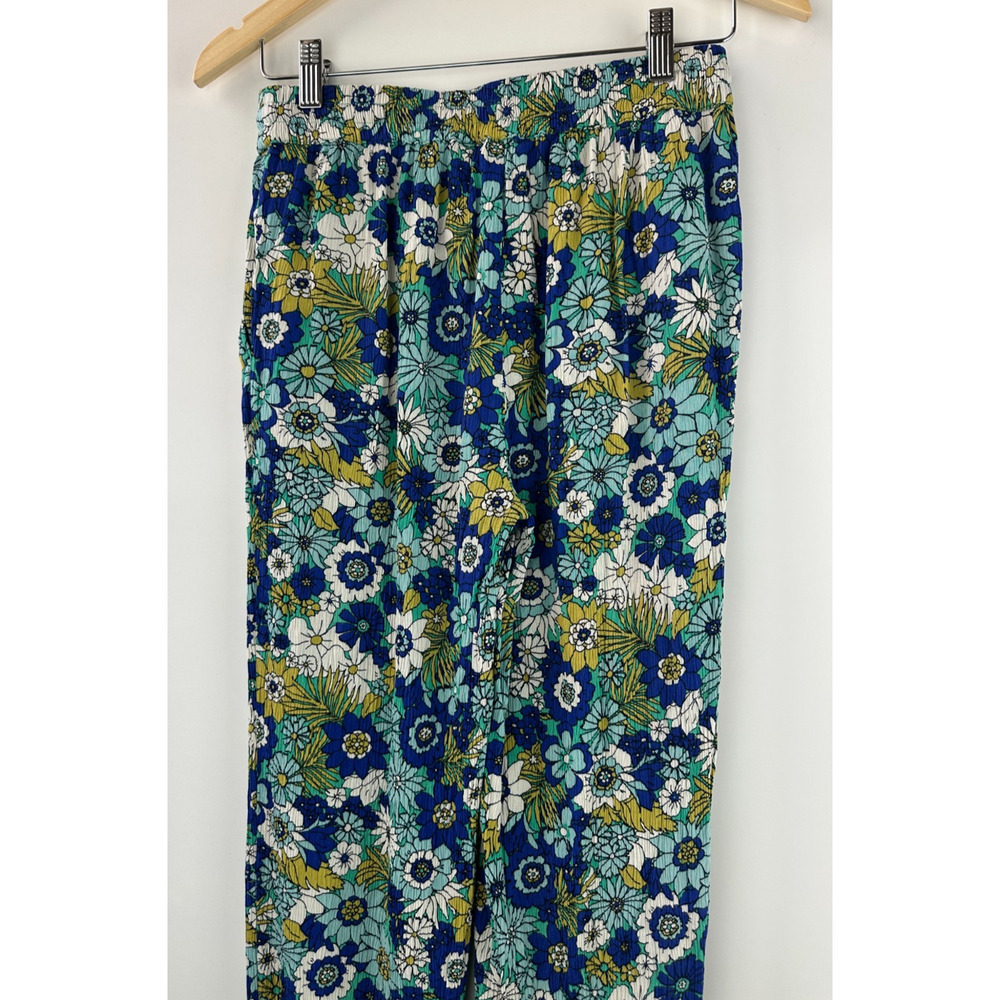 Boden Crinkle Tapered Trousers Blue Floral Pull On Pants Tassel Women's Size 6 - Picture 5 of 16